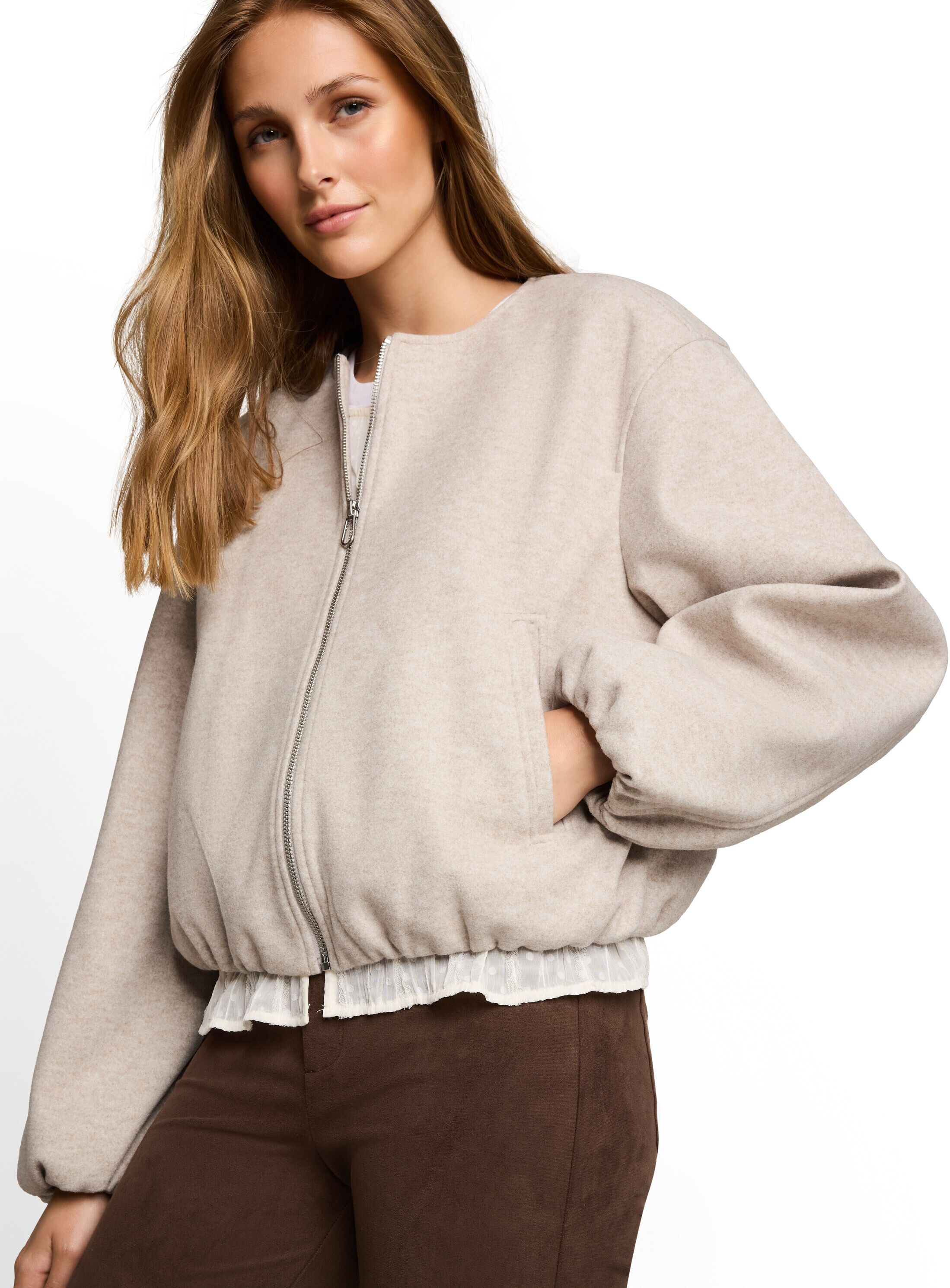 Cabanjacke TOM TAILOR DENIM, Damen, Gr. XXL, beige (atmosphere beige melange), Web, Obermaterial: 82% Polyester, 10% Polyacryl, 8% Viskose. Futter: 100% Polyester, meliert, regular fit, Jacken Cabanjacke atmosphere beige melange XXL