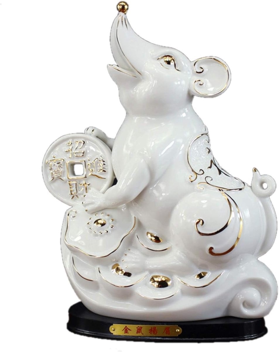 Wit Keramiek Beeldje Rat Decoratie Hoogte: 26 cm