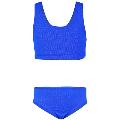 Bustier-Bikini AQUARTI "Bikini Mädchen Sport Bikini Racerback Bustier & Bikinislip", Mädchen, Gr. 158, N-Gr, blau (jacquard punkte kornblumenblau), Obermaterial: 80% Polyamid PA. 20% Elasthan EL., Bikini-Sets