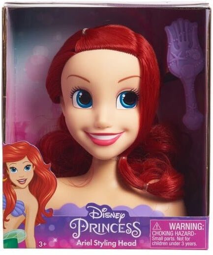 Disney Princess Small Styling Head Ariel for Kids, 8-Inch Hair Play Toy, Includes 2 Styling Tools, Best for Ages 3 and Up