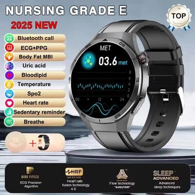 Uplift Picks CoreVitals ECG Smart Watch Health Tracker NFC Bluetooth Call black Leather iatrology Care Grade
