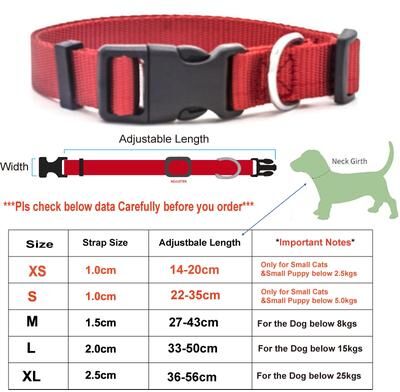 Uplifted Finds Classic Adjustable Nylon Pet Collar cw023 red xs