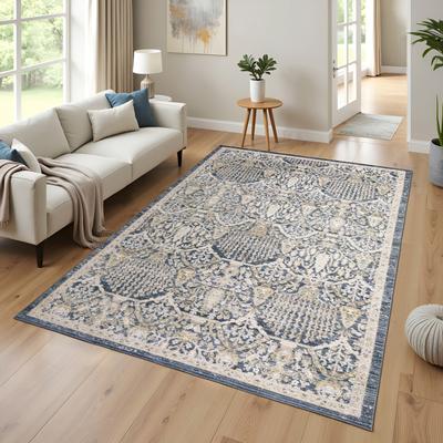 ROW Cavett Textural Distressed Traditional Navy/ Gold Area Rug