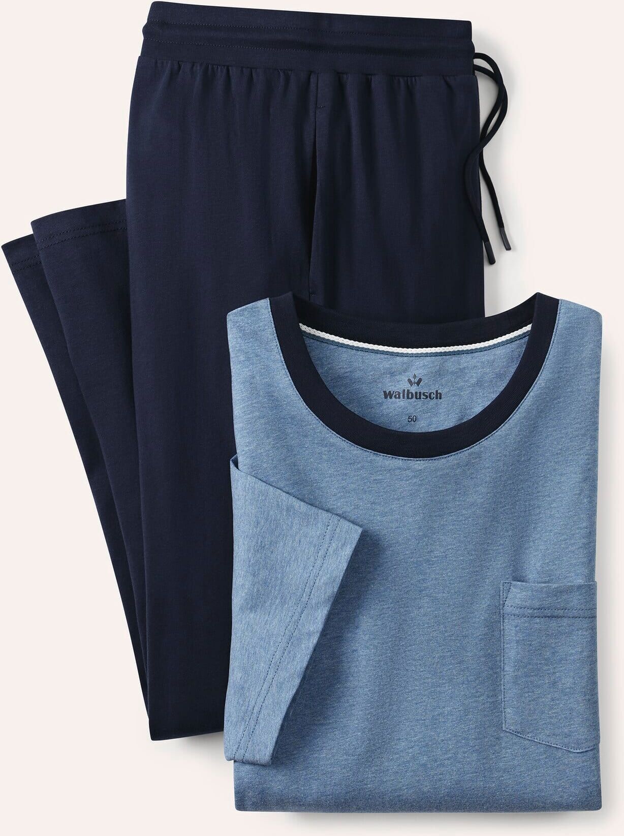 Walbusch Pyjama Everyday, #normale Größen, Farbe Blau, 54, weiche Baumwolle hautsympathisch Herren