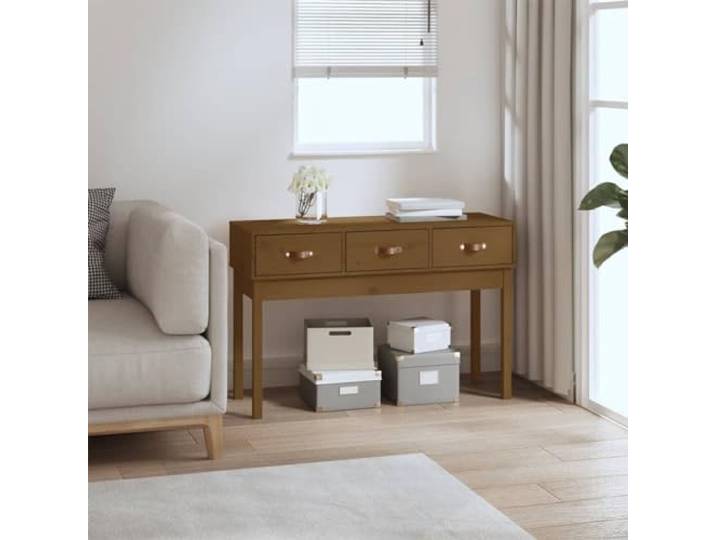 GPWERSDF Konsolentisch Honigbraun 114x40x75 cm Massivholz Kiefer 3 Schubladen, Viel Stauraum, Vielseitig Als Eingangstisch, Couchtisch, Mit Wandhalterung