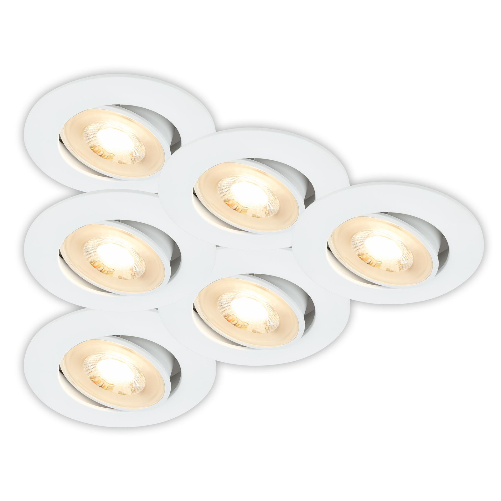 Briloner Set van 6 ronde LED inbouwspots, kantelbaar, warm wit