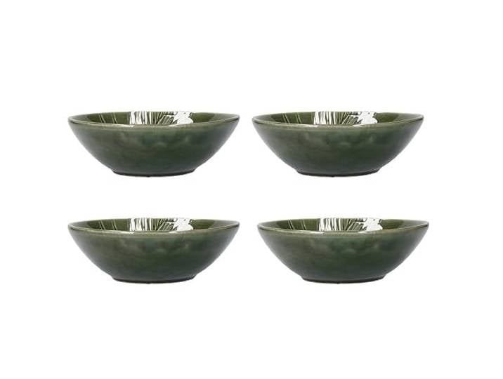 Mikasa Jardin Ensemble de bols 4 pièces\, 4x bols en grès émaillé\, design botanique vert\, bols à pâtes\, 20cm - lavable au lave-vaisselle et empilable