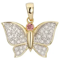 GOLDSCHMUCK FÜR MICH Anhänger 32 Brillanten 0,10ct 1 pinker Turmalin Gold 375