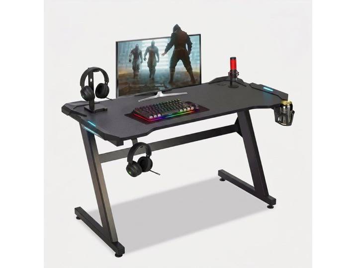 Bayt Bureau Gaming LED 120 x 60 x 75 cm - Bureau Gamer Noir avec Support Casque et Porte-Gobelet
