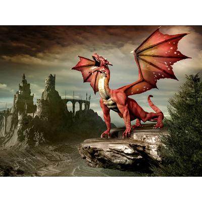 Fototapete PAPERMOON "roter Drache", bunt, B:3m L:2,23m, Vlies, Tapeten