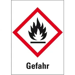 Aufkleber I Gefahrensymbol Flamme GHS 02, Gefahr, Folie, 52x74mm, 500/Rolle, GHS-Verordnung