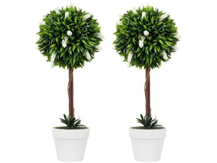 HOMCOM Künstliche Lavendel mit UV Schutz, Kunstpflanze 2er-Set 60 cm Weiß