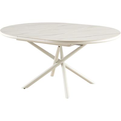 Esstisch SALESFEVER "Stuttgart Esstisch für stilvolles Speisen", weiß (weiß, weiß, weiß), B:120cm H:76cm T:120cm, MDF, Metall, Keramik, Tische, Esstisch, rund, Keramik, ausziehbar auf 120 - 160 cm