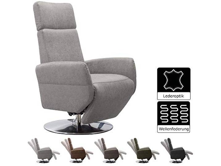 Cavadore TV-Sessel Cobra / Fernsehsessel mit Liegefunktion, Relaxfunktion / Stufenlos verstellbar / Ergonomie S / Belastbar bis 130 kg / 71 x 108 x 82 / Lederoptik Hellgrau