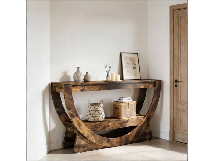 Meuble TV console 2 niveaux avec étagère arquée style maison de campagne