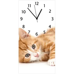 Wallario Uhr 30 x 30 cm, schwarze Zeiger Süße Katze mit großen Augen - rot weiß getigert