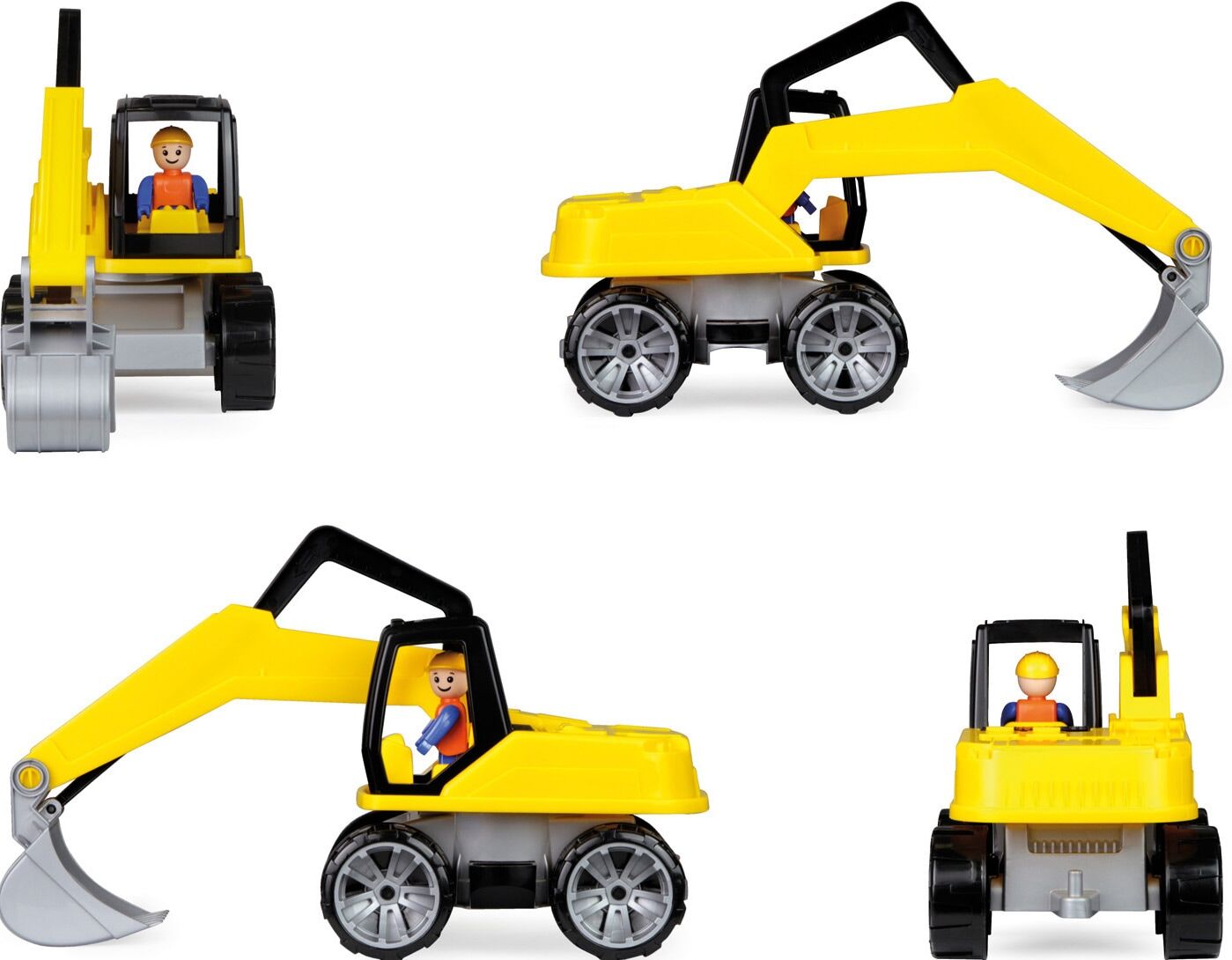 Spielzeug-Bagger LENA "Giga Trucks", gelb (gelb, grau, schwarz), Spielzeugfahrzeuge, KinderB:15cm H:23cm T:40cm, Kunststoff, Spielzeug-Bagger, mit bew. Baggerarm und verriegelbarem Fahrgestell; Made in Europe, B:15cm H:23cm T:40cm