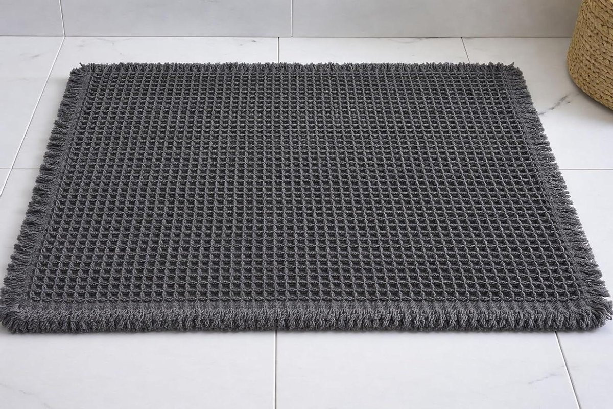 Badmat Wafel Donkergrijs - Zachte Vloermat met Antislip Rubberen Achterkant - 46 x 76 cm