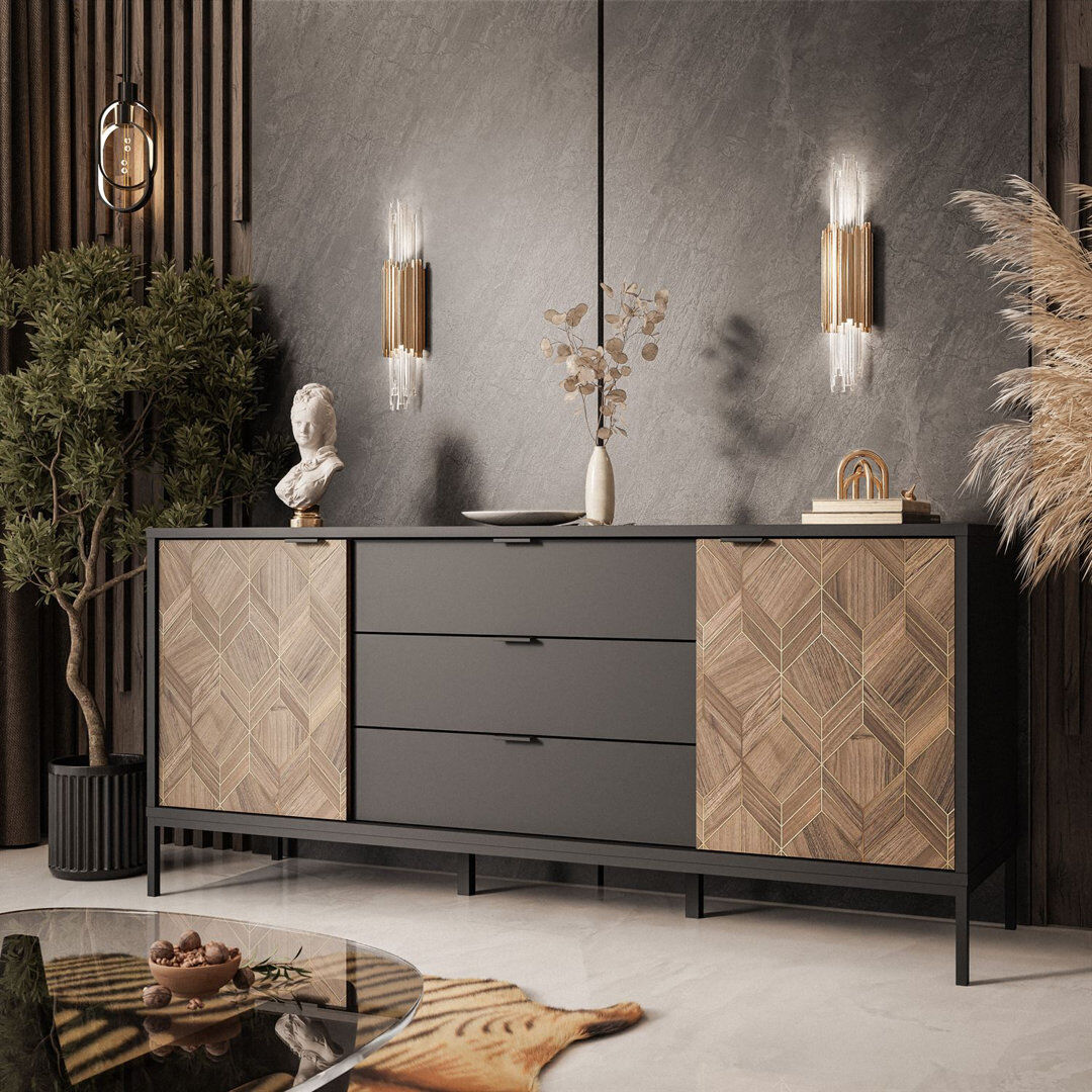 Borough Wharf Chapelwood 185cm Sideboard Black / Black + Liam Gold 83cm H X 185cm W X 50cm D