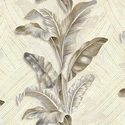 Galerie Wallcoverings Stratum Collection Palma Leaf Vinyl on Non-woven Metallic Wallpaper Roll Double Width