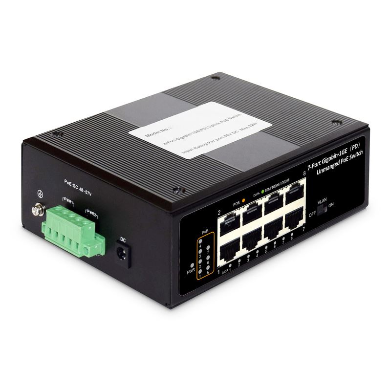 Digitus Industrie 7-Port Gigabit PoE+ Switch mit 1xPD-Port