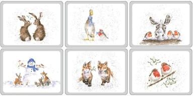 "Pimpernel Set of 6 Wrendale Designs Christmas Placemats - 12"" L x 9"" W"