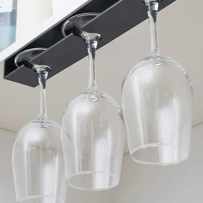 Combo Retail Shop Bar Wine Glass Rack, Non drilled Cup Holder For Kitchen, Upside Down Rack For Wine Glasses b black