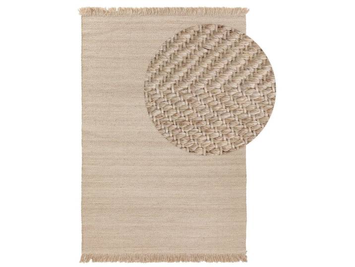 Kunstloft Wollteppich Lars Beige 160/230 cm, Textil, Gestreift, Rechteckig, 160x1 cm, pflegeleicht, Teppiche & Böden, Teppich