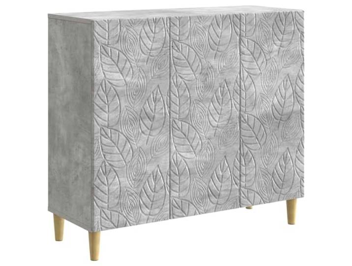 TEKGHUT Sideboard Betongrau 89 x 34,5 x 80 cm Holzwerkstoff Vintage-Look, Beine aus braunem Eukalyptus, 90° Pendeltüren, Regale, einfache Pflege