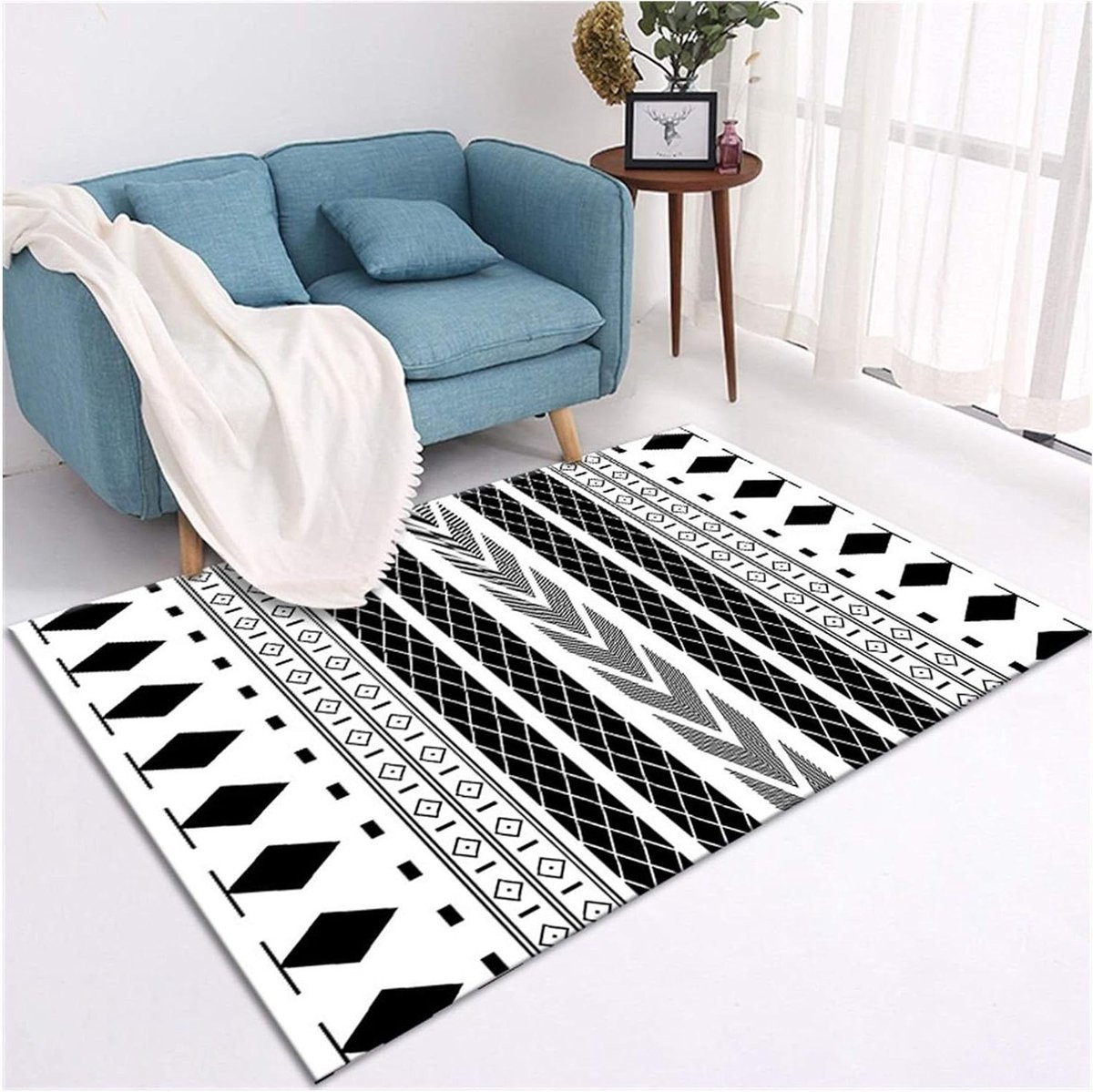 Geometrisch Vloerkleed Zwart-Wit - Modern Rechthoekig Tapijt voor de Woonkamer - Nylon