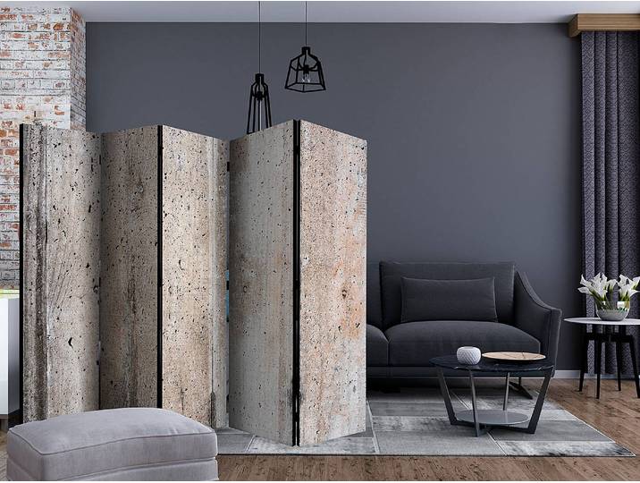 Paravent Old Concrete Akustik Vlies auf Massivholz Grau 225 x 172 x 3cm