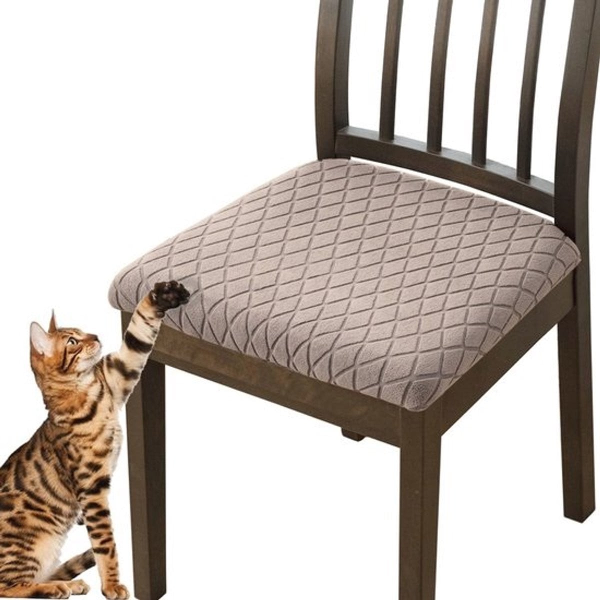 Set van elegante stretchstoelhoezen voor eetkamerstoelen - Kaki