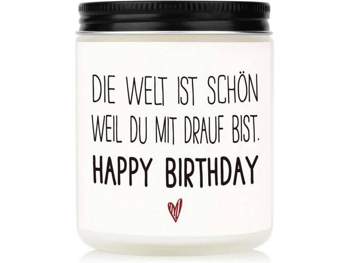 Duftkerze Happy Birthday Sojawachs 35 Stunden Brenndauer, Weiß, Paraffin, 9 cm, Dekoration, Kerzen & Kerzenhalter, Duftkerzen