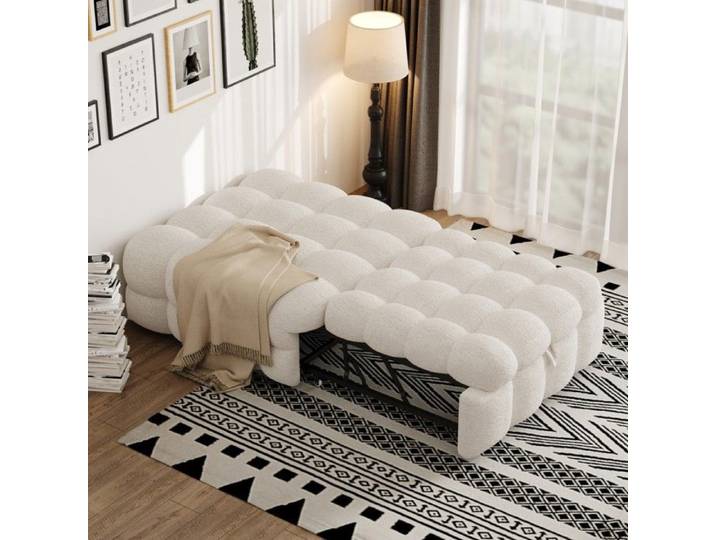 Lit rembourré convertible beige - BLACKCOLOR - 183x76x72 cm - Peluche - Canapé-lit simple - Pour adulte et enfant