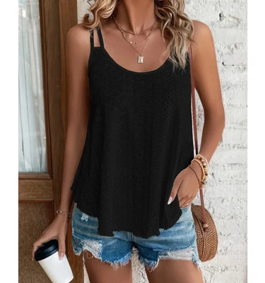 Lush Living Finds Boho Breeze Hollow Out Tank Top For Women Lightweight Summer Beach Blouse black m