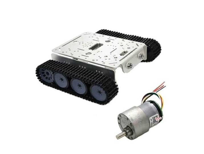 AZIKEN Kettenfahrwerk-Kit Metall-Crawler-Roboter-Panzer-Chassis-Kit, Motor mit hohem Drehmoment und Encoder für schwere Last (Color : Silver with37 Motor)