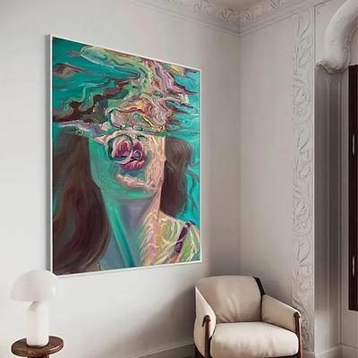 Tauchen Malerei Tauchen Wandkunst Schwimmen Mädchen Malerei grün abstrakte Kunst Tauchen im Ozean sinnliche Frau schwimmen handgemachte Leinwand Wandkunst