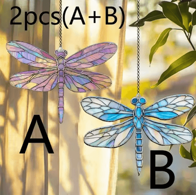 Uplift Curations Colorful Acrylic Dragonfly Suncatcher Hanging Window Pendant For Home & Garden Decor blue And Pink