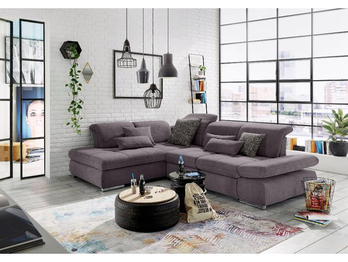 Ecksofa, 291x226 cm, Luxus-Microfaser, Grau, Sitztiefenverstellung, Modern, Set One by Musterring