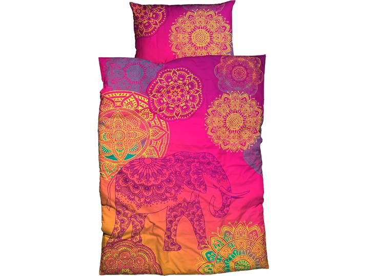 Bettwäsche SISTER S. Noida , bunt (pink), B/L: 135cm x 200cm, 1 Stk., 1 Stk., Renforcé, B/L: 80cm x 80cm, 2 Stk., Renforcé, Obermaterial: 100% Baumwolle, Bettwäsche, Bettwäsche, mit farbenfrohen Mandalas