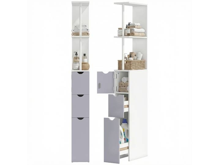 MCOM Armario Haut de Bano Multiusos Estrecho avec 2 Portes et 2 Cajones de Alsonamiento, 15x33x136cm, Document Blanc