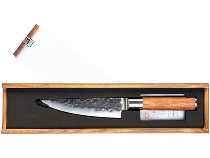 Forged Olive Kochmesser 16cm, handgefertigt, in Holzkiste