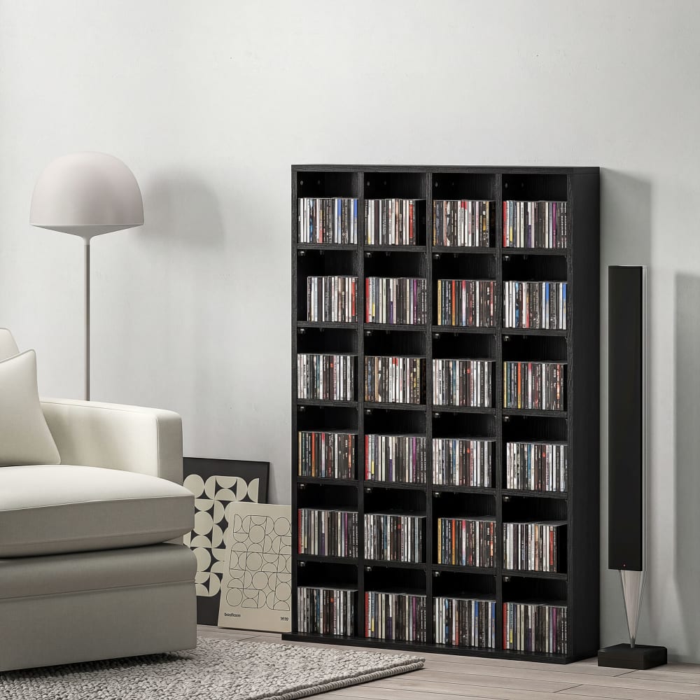 Homcom Meuble rangement multimédia 24 compartiments en bois noir Noir 89x131x20cm
