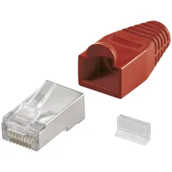 CAT 5e RJ45 Stecker für Rundkabel, STP, Crimpmontage, Knickschutz - Farbe: rot
