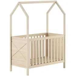 BABYBETT mit Dach Karyl 3-fach höhenverstellbar Kiefer massiv milky