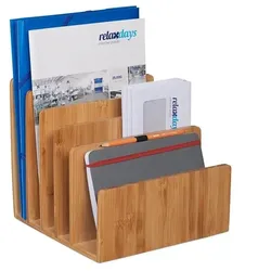 relaxdays Dokumentenhalter Bambus stehend 5stufig braun, 24.5x23x25 cm