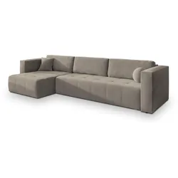 ECKSOFA OLVERA Beige Plüsch-Stoff mit Schlaffunktion