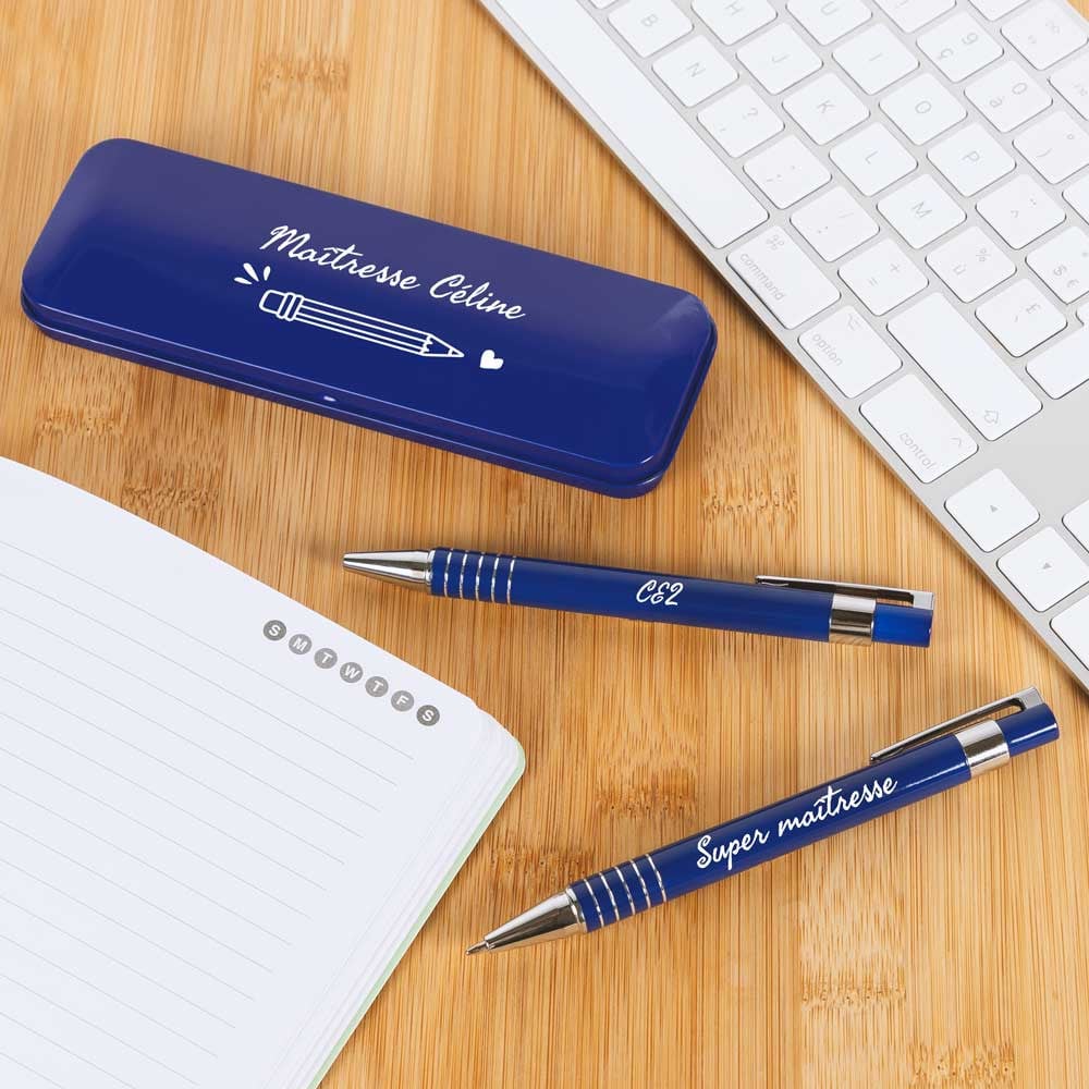 Ocadeau Stylo et porte-mine maitresse bleu