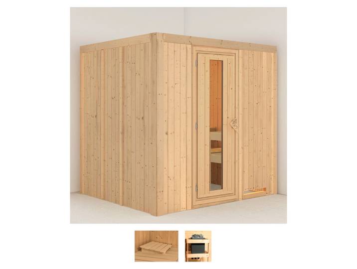 Sauna KARIBU Sodin , beige (naturbelassen), ohne Ofen, (ohne Ofen), Saunen, Sauna, ohne Ofen