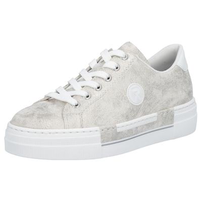 Sneaker RIEKER, Damen, Gr. 37, Textil, grau (metallic, grau), Lederimitat, used, Schuhe Sneaker, Freizeitschuh, Halbschuh, Schnürschuh mit Plateausohle